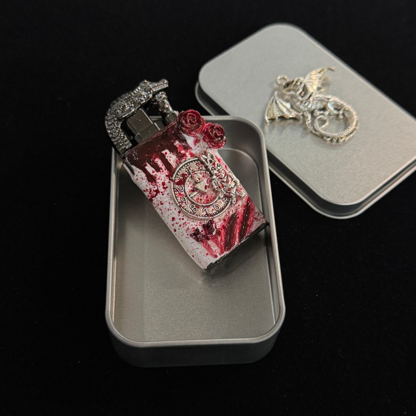 Crimson Timepiece Custom Lighter Handmade