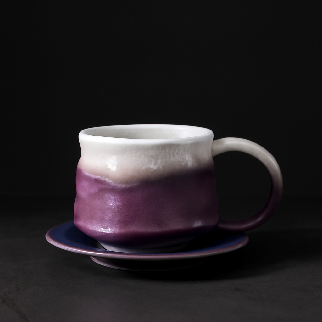 Irregular Curved Ceramic Coffee Cup Purple
