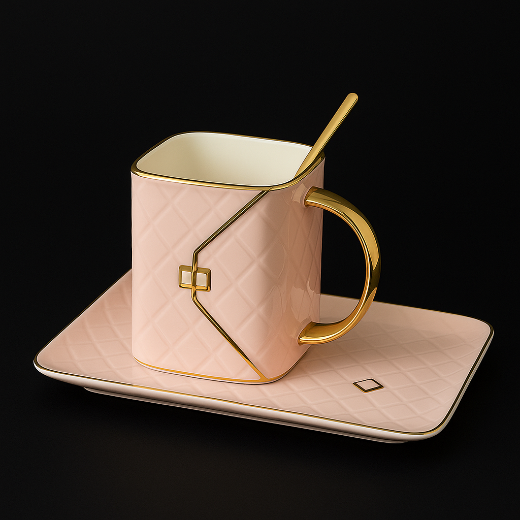 Handbag-Inspired Ceramic Coffee Cup Set   Pink