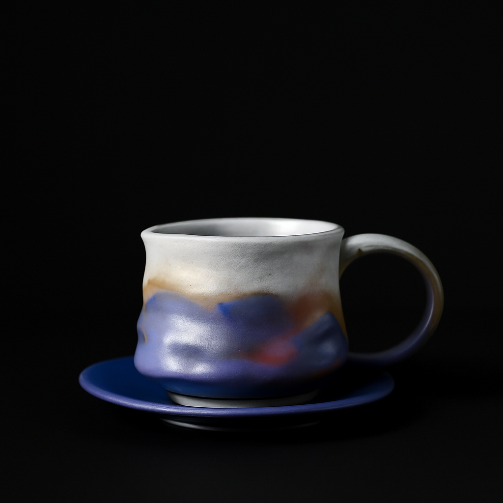 Irregular Curved Ceramic Coffee Cup Blue