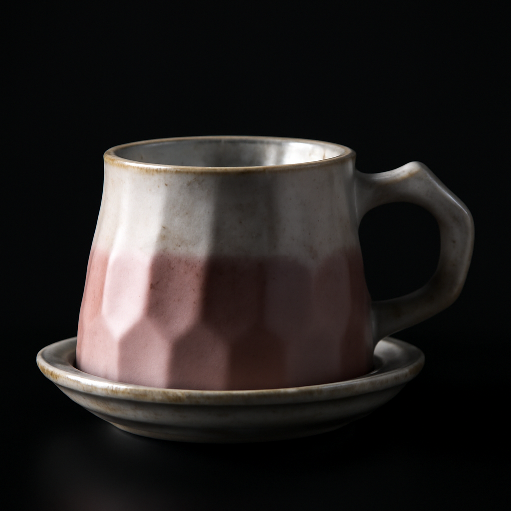 Vintage Ceramic Coffee Tasse und Untertassen -Set (hellrosa