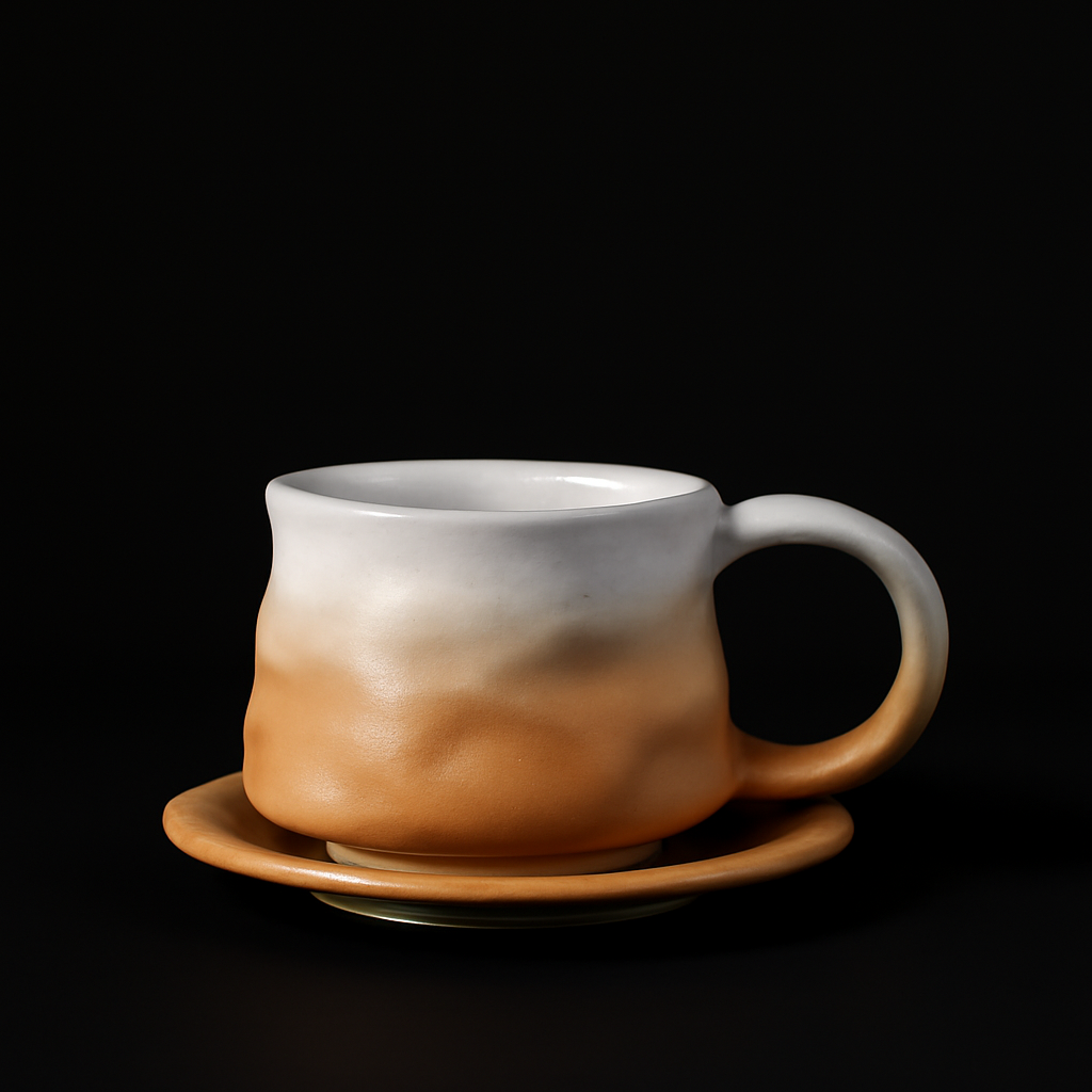 Tazza di caffè in ceramica curva irregolare giallo
