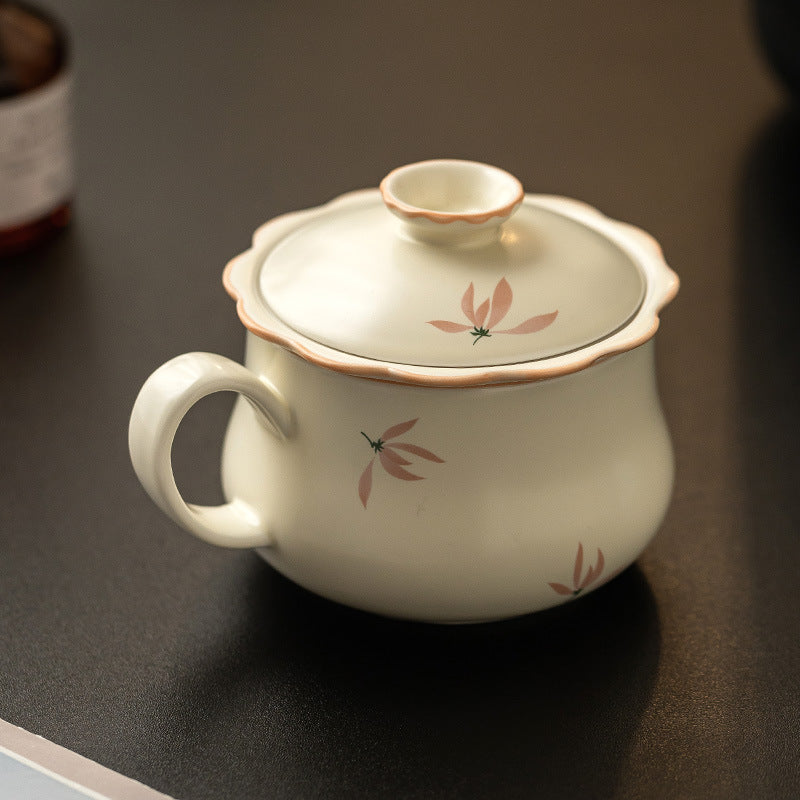 Pink Orchid Series Beige Office Mug