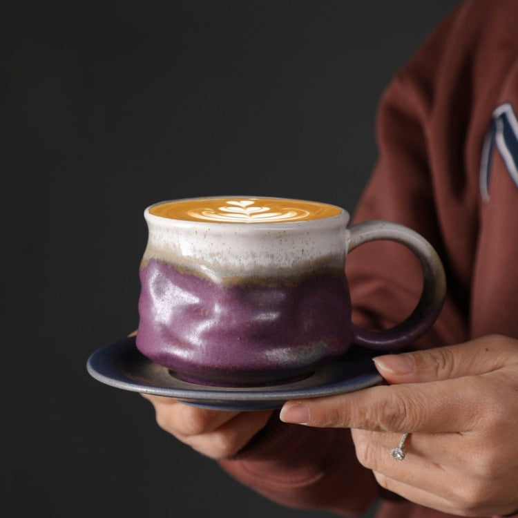 Irregular Curved Ceramic Coffee Cup Blue