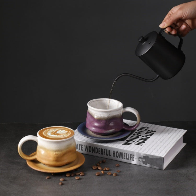 Irregular Curved Ceramic Coffee Cup Blue