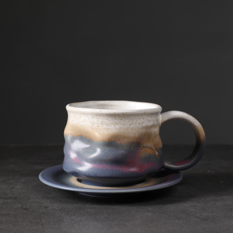 Irregular Curved Ceramic Coffee Cup Blue