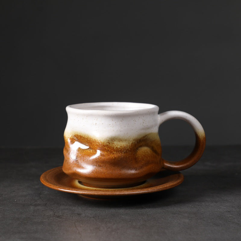 Irregular Curved Ceramic Coffee Cup  Burnt yellow