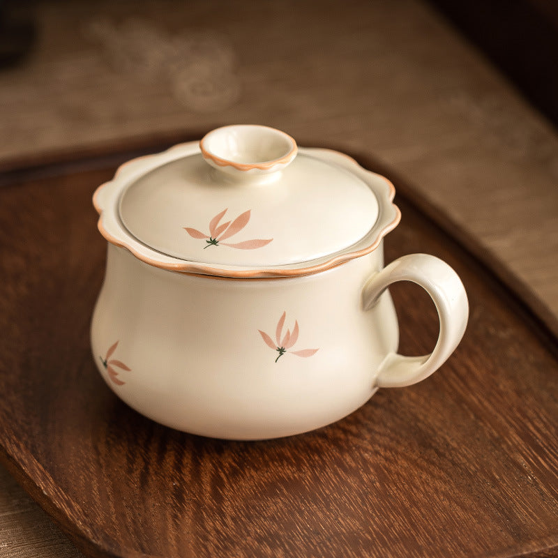 Pink Orchid Series Beige Office Mug