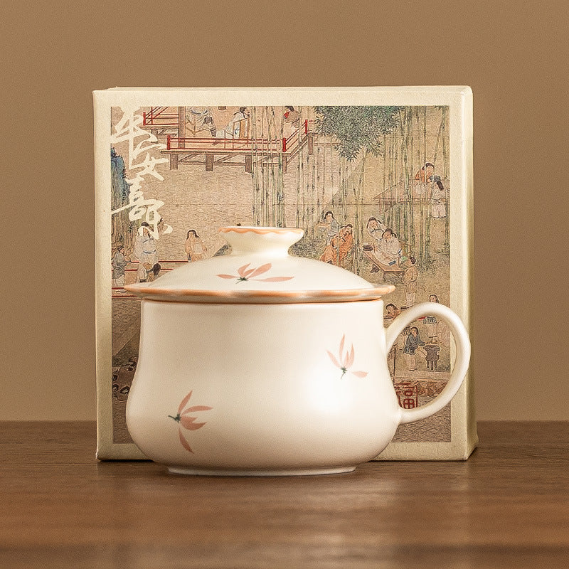 Pink Orchid Series Beige Office Mug