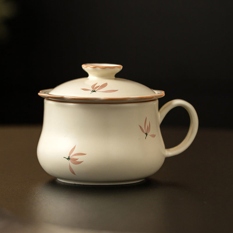 Pink Orchid Series Beige Office Mug