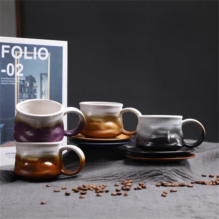 Irregular Curved Ceramic Coffee Cup Blue
