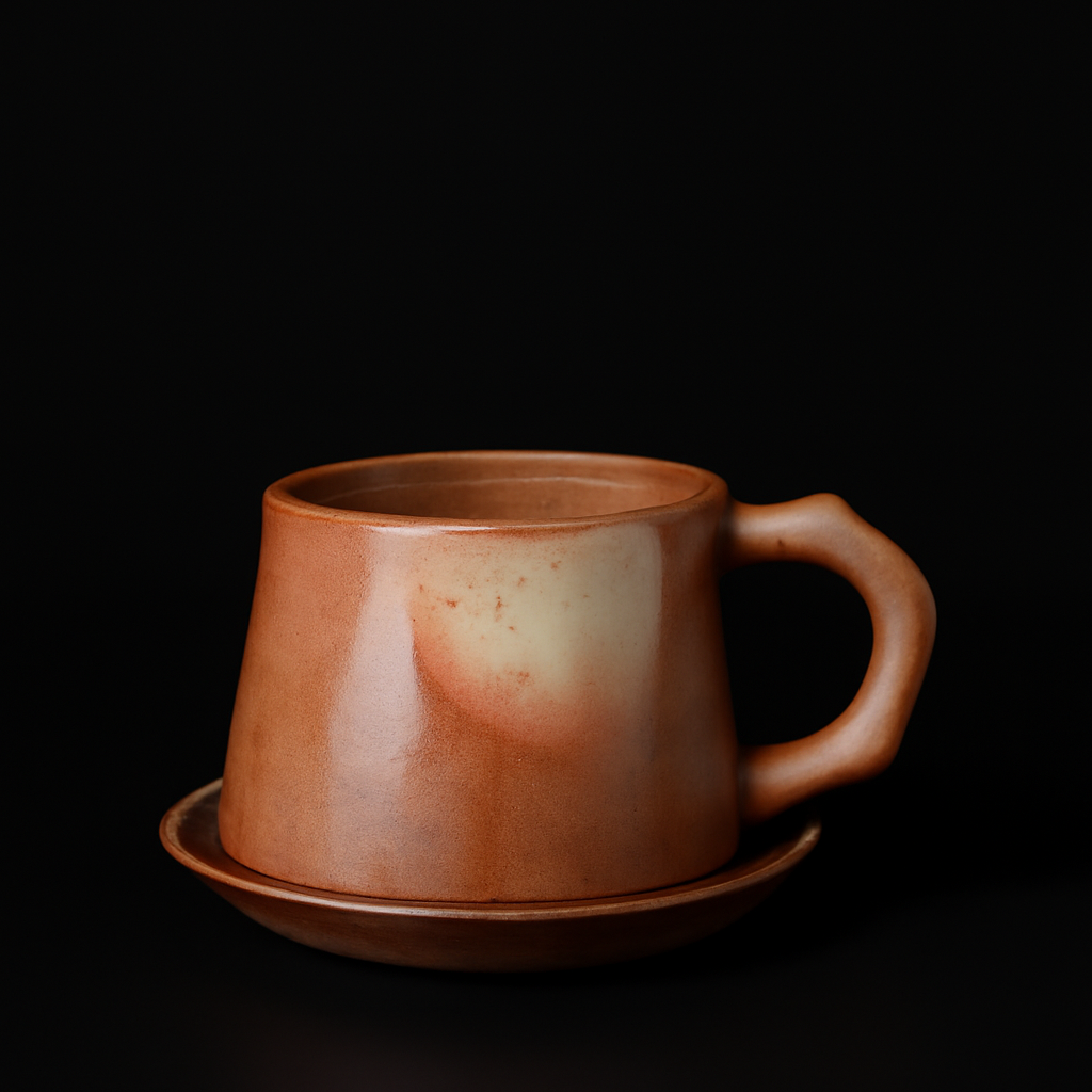 Set di caffè in ceramica vintage e set di piattini (rosso marrone)