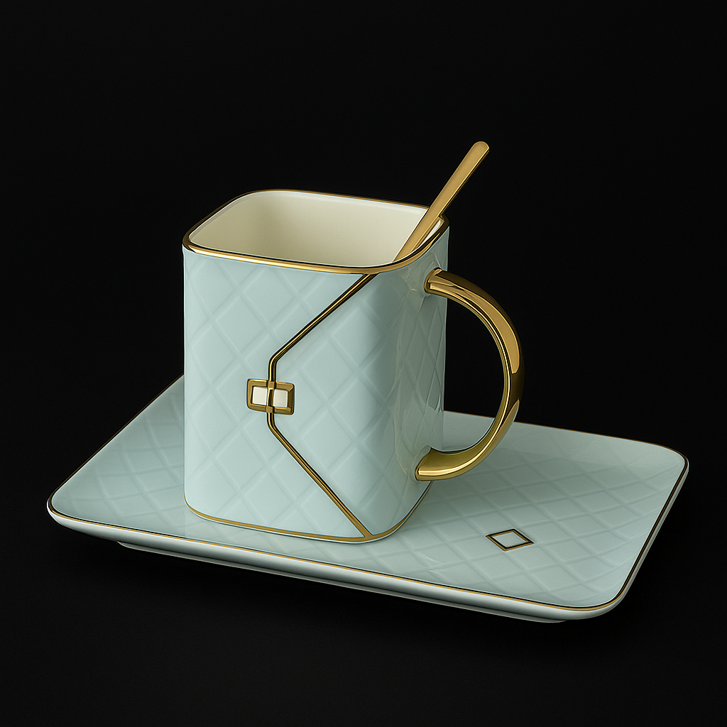 Handbag-Inspired Ceramic Coffee Cup Set  Blue